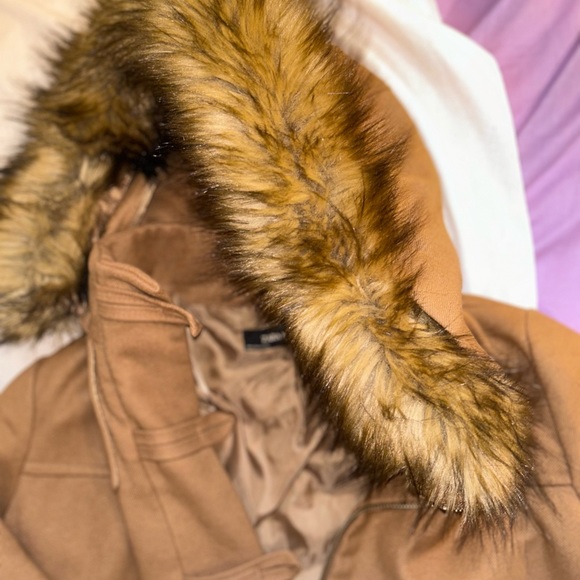 Zara Removable Hood Faux Fur Long Coat | Color: Brown/Tan - Picture 4 of 8